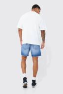 Mens Ice Blue Relaxed Fit Extreme Rip Bleached Denim Shorts