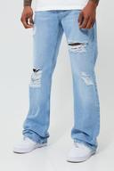 Mens Ice Blue Relaxed Flare All Over Ripped Jeans