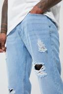 Mens Ice Blue Relaxed Flare All Over Ripped Jeans