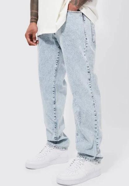 Mens Ice Blue Relaxed Rigid Dove Embroidered Jean