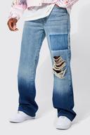 Mens Ice Blue Relaxed Rigid Ripped Knee Flare Jeans