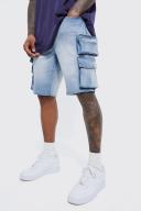 Mens Ice Blue Skinny Stretch Cargo Denim Shorts