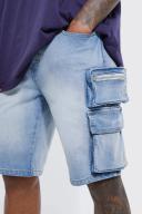 Mens Ice Blue Skinny Stretch Cargo Denim Shorts