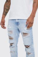 Mens Ice Blue Slim Flare Jeans With All Over rips