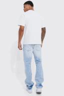 Mens Ice Blue Slim Flare Jeans With All Over rips