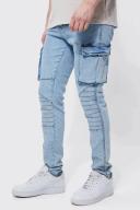 Mens Ice Blue Tall Skinny Fit Large Biker Panel Jean