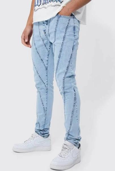 Mens Ice Blue Tall Skinny Stretch Panelled Jeans