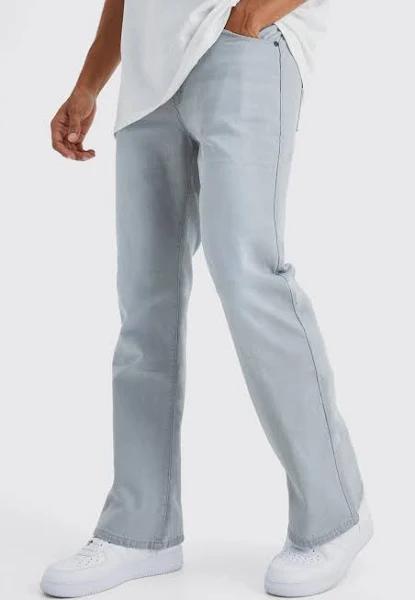 Mens Ice Grey Relaxed Rigid Flare Jean