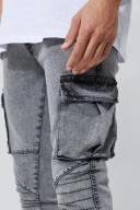 Mens Ice Grey Tall Skinny Fit Large Biker Panel Jean