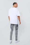 Mens Ice Grey Tall Skinny Fit Large Biker Panel Jean