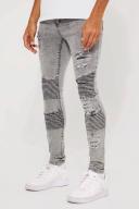 Mens Ice Grey Tall Super Skinny Fit Double Biker Panel Jean