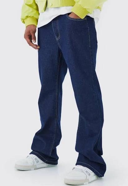 Mens Indigo Relaxed Rigid Flare Jean