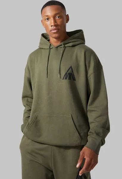 Mens Khaki Active Oversized Logo Hoodie