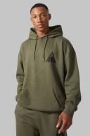Mens Khaki Active Oversized Logo Hoodie