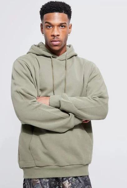 Mens Khaki Basic Over The Head Hoodie