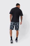 Mens Khaki Elastic Relaxed Camo Toggle Hem Cargo Short