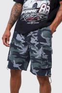 Mens Khaki Elastic Relaxed Camo Toggle Hem Cargo Short