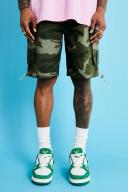 Mens Khaki Elastic Relaxed Camo Toggle Hem Cargo Short