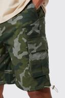 Mens Khaki Elastic Relaxed Camo Toggle Hem Cargo Short