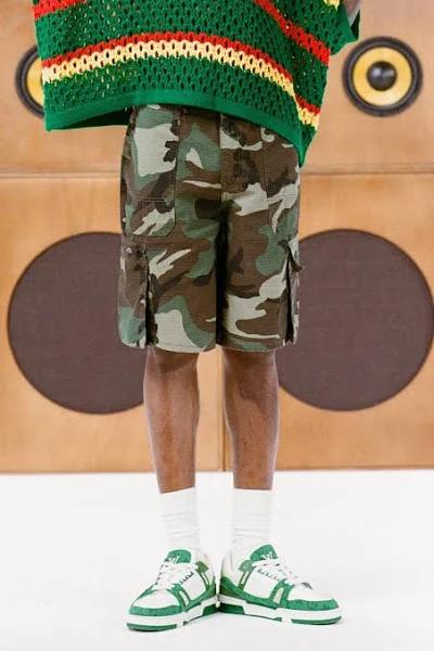 Mens Khaki Fixed Relaxed Camo Cargo Short