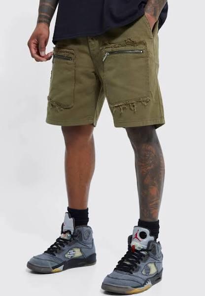 Mens Khaki Fixed Relaxed Statement Cargo Pocket Short