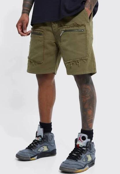 Mens Khaki Fixed Relaxed Statement Cargo Pocket Short