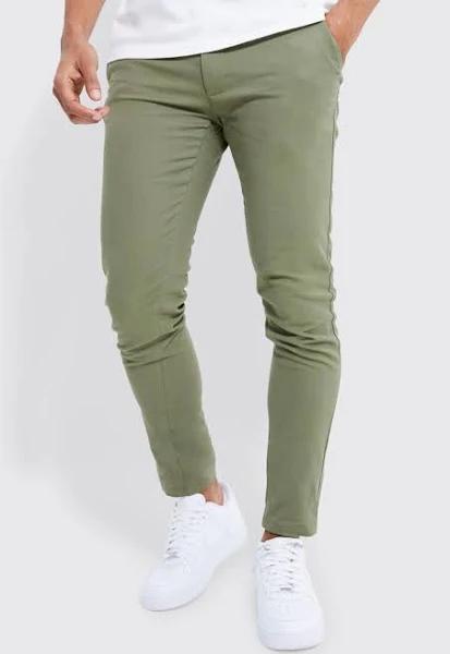 Mens Khaki Fixed Waist Skinny Chino Trouser
