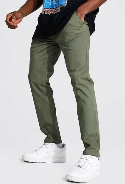 Mens Khaki Fixed Waist Skinny Fit Chino Trouser