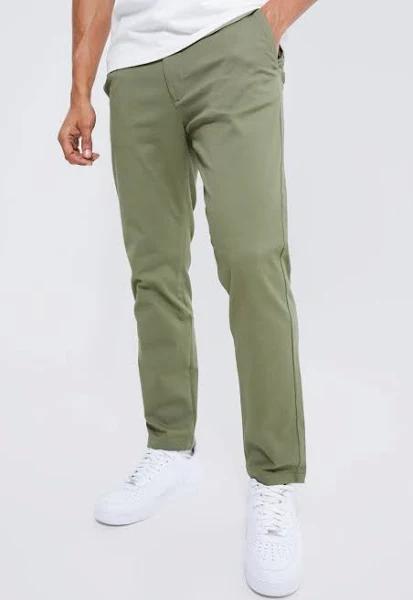 Mens Khaki Fixed Waist Slim Chino Trouser