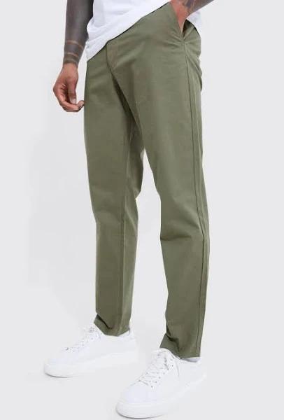 Mens Khaki Fixed Waist Slim Fit Textured Chino