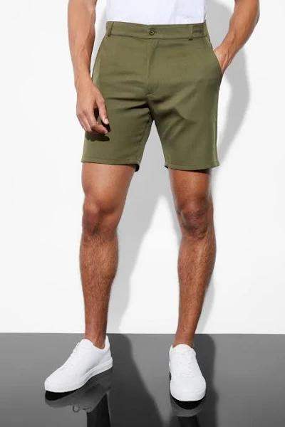 Mens Khaki Fixed Waist Slim Formal Short