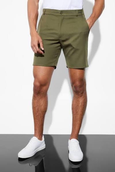 Mens Khaki Fixed Waist Slim Formal Short