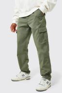 Mens Khaki Fixed Waist Straight Leg Twill Cargo Trouser