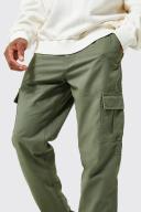 Mens Khaki Fixed Waist Straight Leg Twill Cargo Trouser