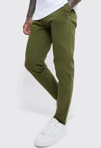 Mens Khaki Fixed Waist Stretch Slim Waist Chino