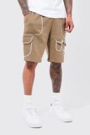 Mens Khaki Loose Multi Cargo Jersey Short