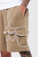 Mens Khaki Loose Multi Cargo Jersey Short