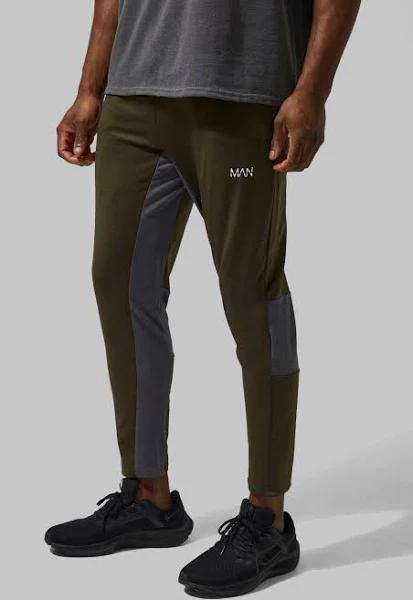 Mens Khaki Man Active Ultra Stretch Contrast Cropped Joggers