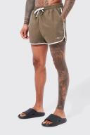 Mens Khaki Man Signature Runner Swim Shorts