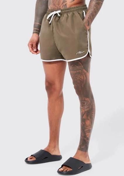 Mens Khaki Man Signature Runner Swim Shorts