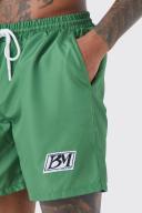 Mens Khaki Mid Length Woven Tab Swim Shorts