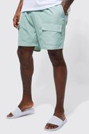 Mens Khaki Plus Mid Length Cargo Swim Shorts