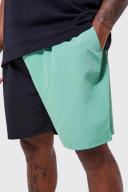Mens Khaki Plus Mid Spliced Waistband Man Swim Shorts