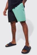Mens Khaki Plus Mid Spliced Waistband Man Swim Shorts