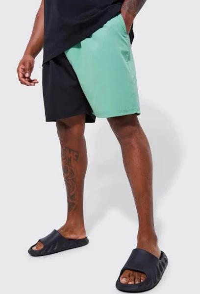 Mens Khaki Plus Mid Spliced Waistband Man Swim Shorts