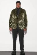 Mens Khaki Plus Skinny Crushed Velvet Blazer