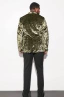 Mens Khaki Plus Skinny Crushed Velvet Blazer