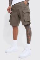 Mens Khaki Relaxed Elastic Waist Cargo Short