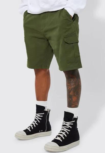 Mens Khaki Relaxed Fixed Waist Cargo Short