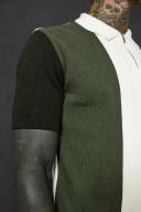 Mens Khaki Short Sleeve Half Zip Colour Block Knit Polo